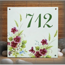Street Number sign enamelled Violets decoration