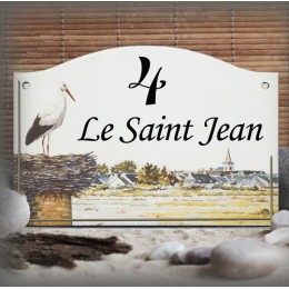 Home sign enamelled stork decor 5,2x8in