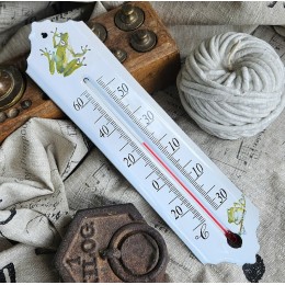 Thermomètre émail blanc 24cm décor Grenouille