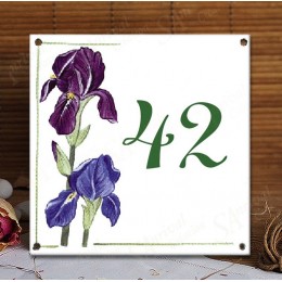 Numéro de rue émaillé décor Iris 15x15cm