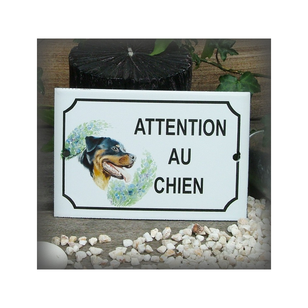 Plaque Attention Chien Rottweiler En Aluminium - Panneau Métal 'montre La Garde' Vert Pour Extérieur