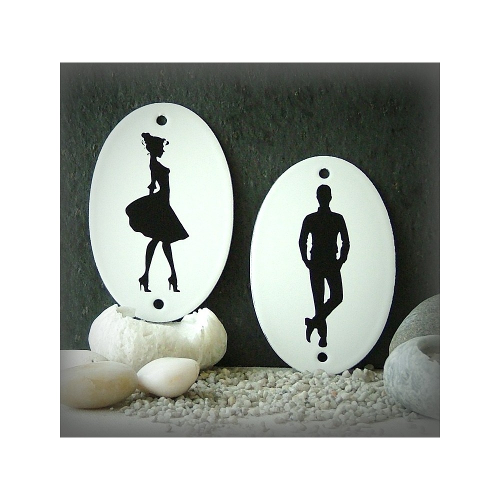 Lot de 2 Plaques ovales émaillées figurine homme & femme