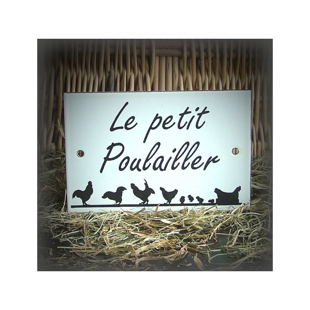 Plaque émaillée blanche "Le Petit Poulailler" 15x10cm