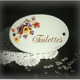 White Oval enamel plate for door decor pansy toilettes 