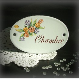 White Oval enamel plate for door decor tulip "chambre"