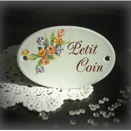 White Oval enamel plate for door decor tulip "petit coin"