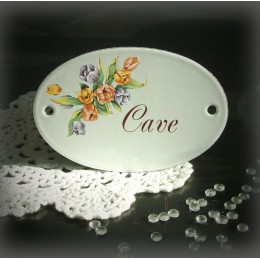White Oval enamel plate for door decor tulip "cave"