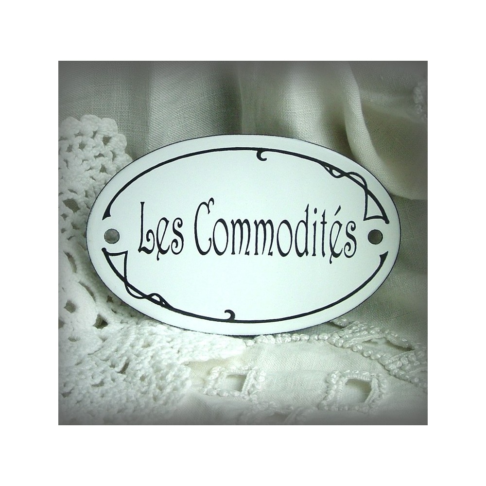 oval enamelled door Plate "Les Commodités"