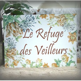 Plaque de Maison émail blanc décor tulipes perroquet avec votre texte 32x23,5cm