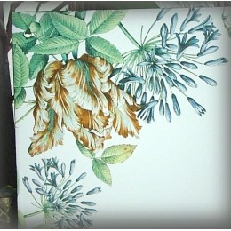 Plaque de Maison émail blanc décor tulipes perroquet avec votre texte 32x23,5cm