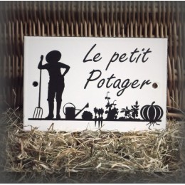 Plaque émaillée blanche "Le petit Potager"