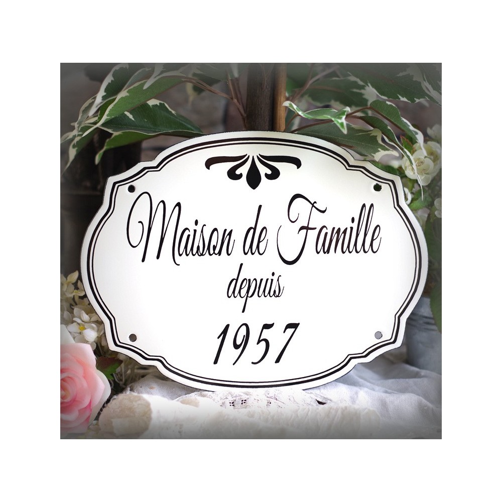 White enamel plate of family