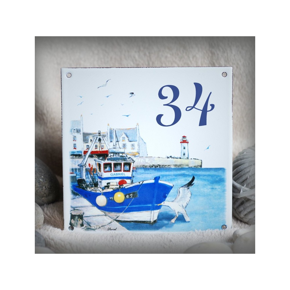 Street Number enamelled Harbour decoration 6x6in