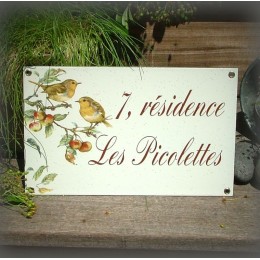 Grès personalized enamel plate robin decoration brown english caracters