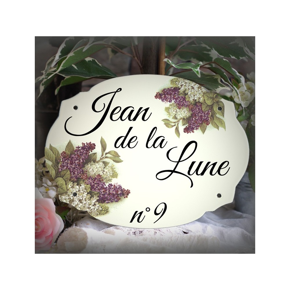 White enamel plate lilac decoration