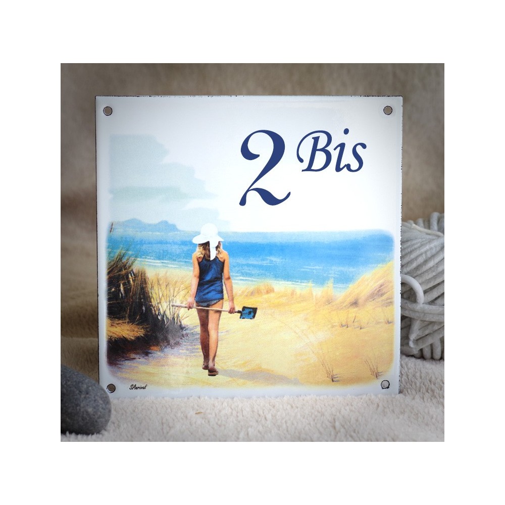 Numéro de rue émaillé décor Promenade 15x15cm