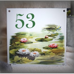 Street Number enamelled water lily decoration 6x6in