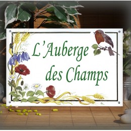 Plaque de Maison émail blanc décor Le printemps avec un texte en police corsiva