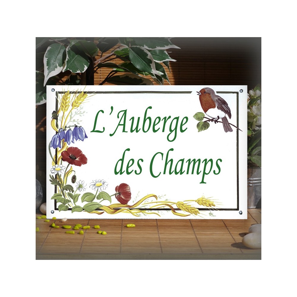 Plaque de Maison émail blanc décor Le printemps avec un texte en police corsiva