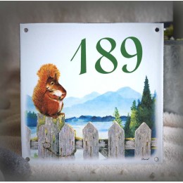 Numéro de rue émaillé décor Ecureuil 15x15cm