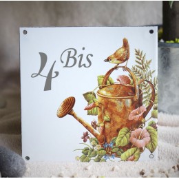 Numéro de rue émaillé décor Arrosoir 