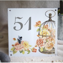 Street Number enamelled Roses and Cage decoration