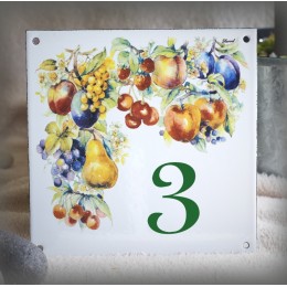 Numéro de rue émaillé décor Fruits 15x15cm