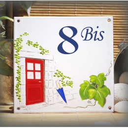 Street Number enamelled red door decoration 6x6in