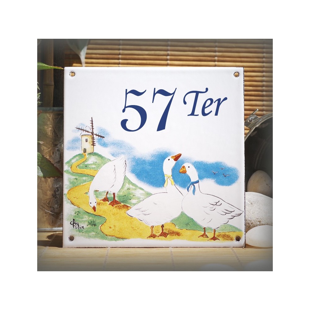Street Number enamelled Geese decoration 6x6in