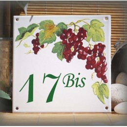 Numéro de rue émaillé décor vignes 15x15cm