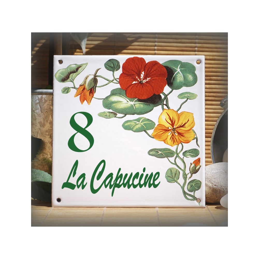 Home plate enamelled nasturtiums decoration 6x6in