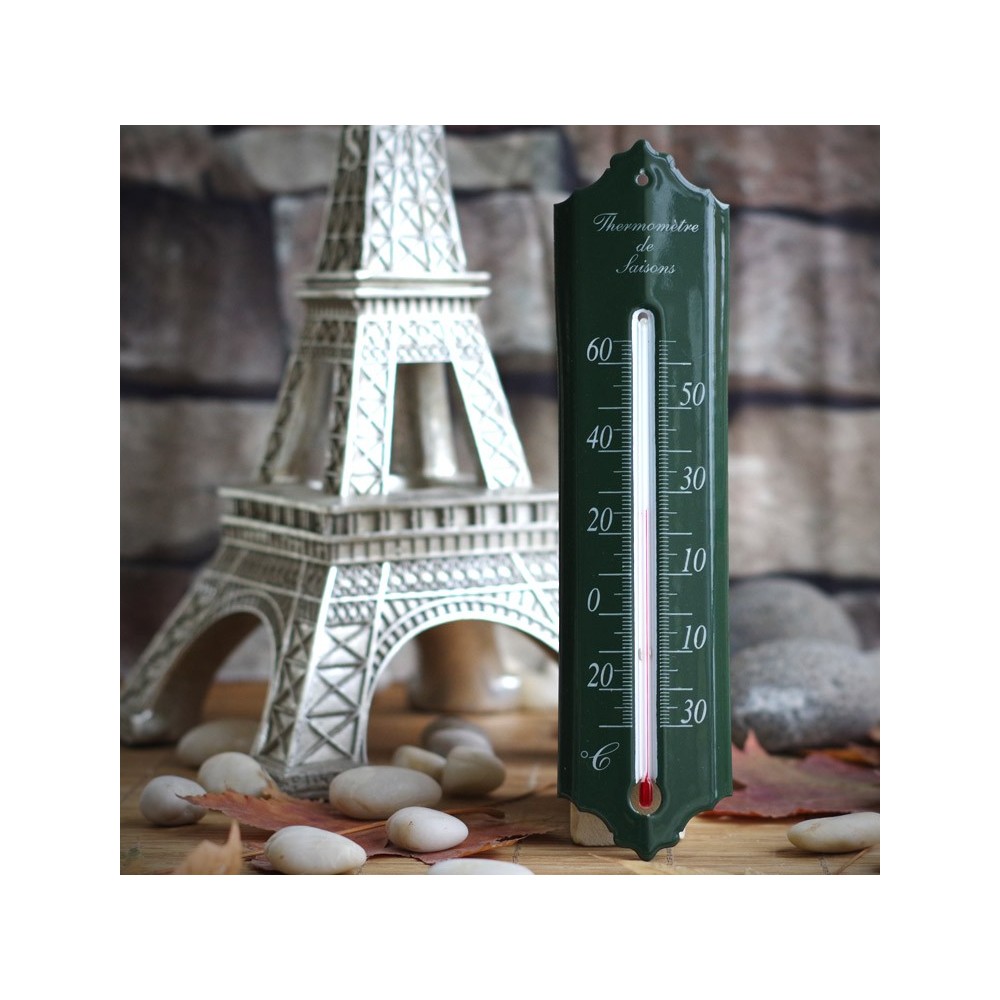 EN FRANCE GRAND THERMOMETRE EMAILLE 50cm VERT POMME EMAIL VERITABLE NEUF FABR 
