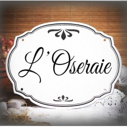 White enamel plate of family characters Great Vibes