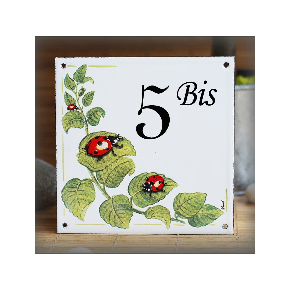 Street Number enamelled geranium decoration 6x6in