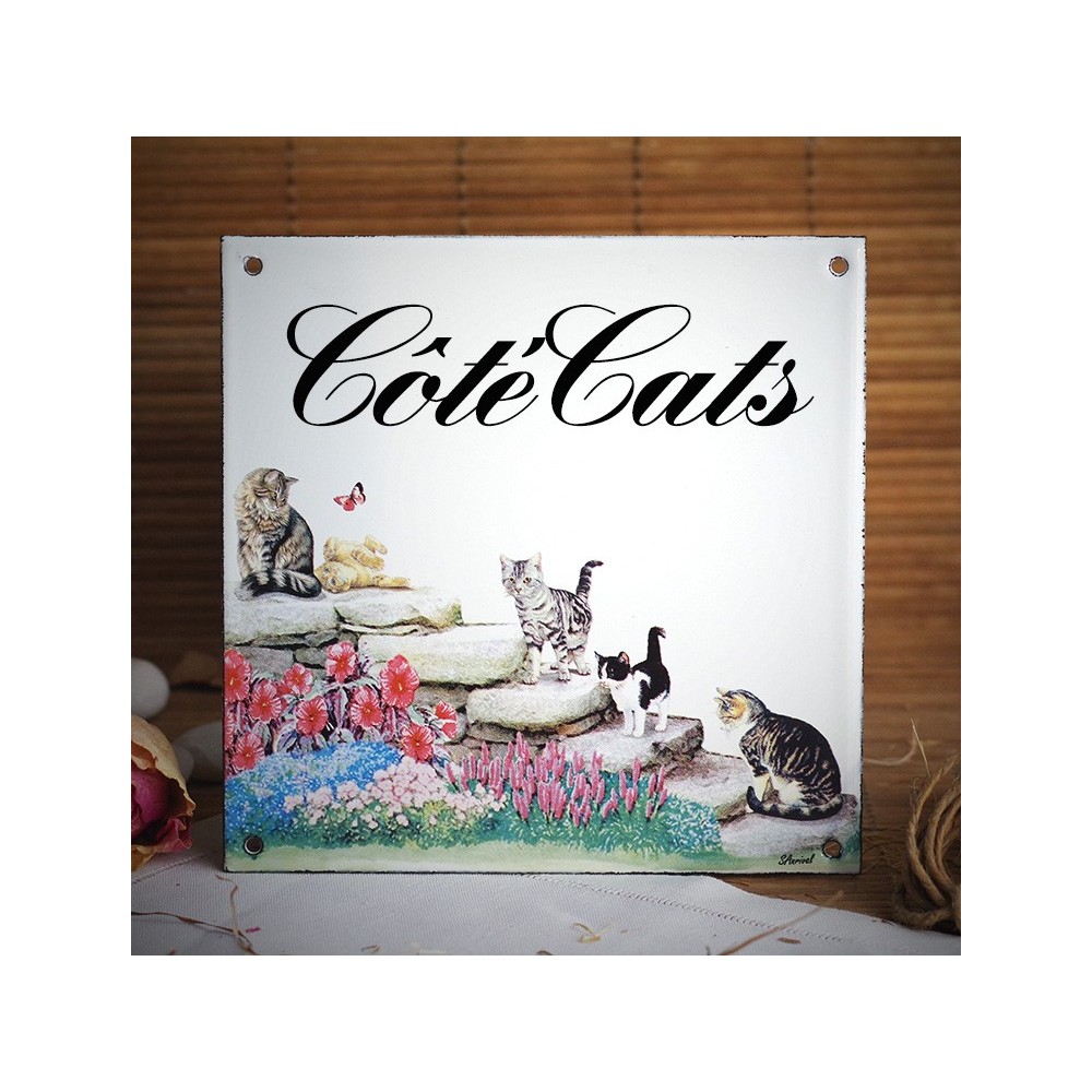 Home plate enamelled Cats decoration 6x6in
