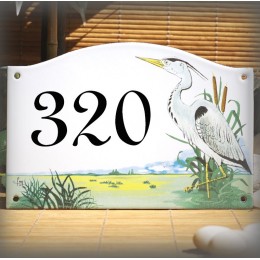 Street Number enamelled Heron decor 5,2x8in