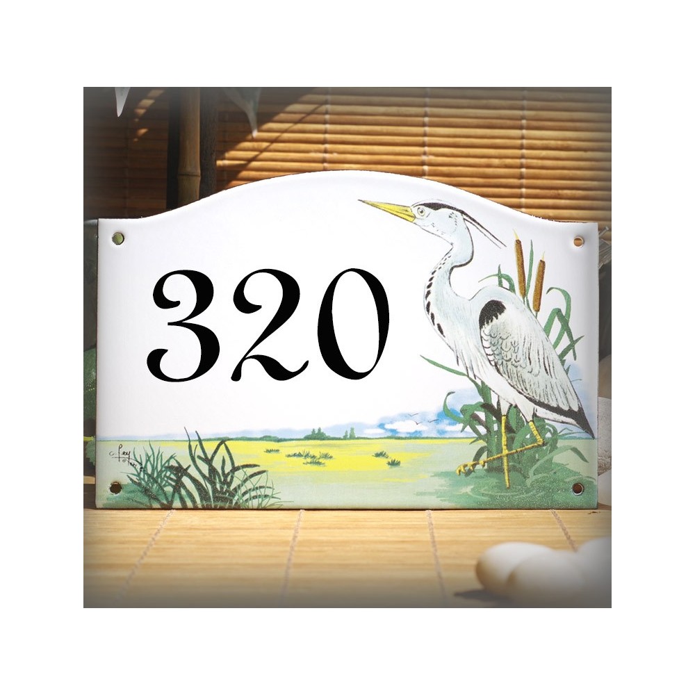 Street Number enamelled Heron decor 5,2x8in