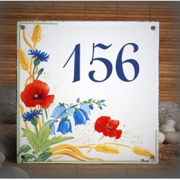 Street Number enamelled Poppies decoration 6x6in