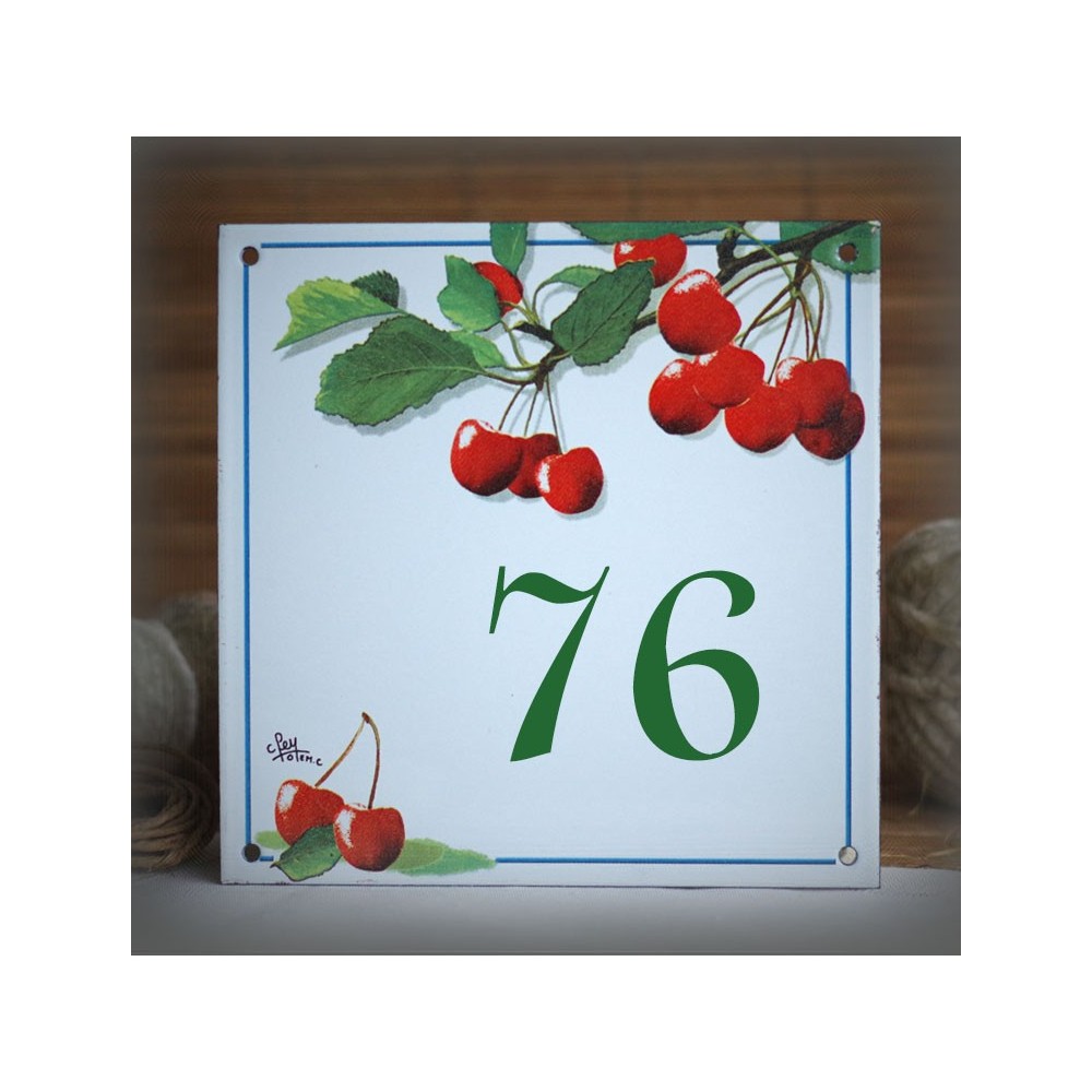 Street Number enamelled Cherries decoration 6x6in