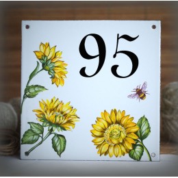 Numéro de rue émaillé décor Tournesol 15x15cm