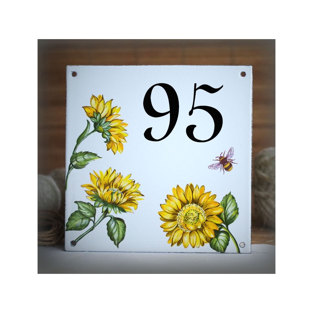 Street Number enamelled Sunflower decoration 6x6in