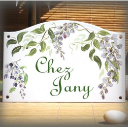 Numéro de rue émaillé décor Glycine 13,5x20cm