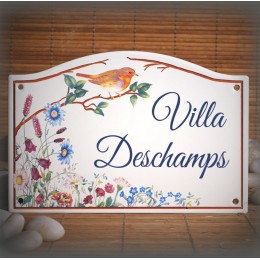 Street Number enamelled Robin decor 5,2x8in