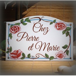 Plaque de Maison émaillé décor Roses 13,5x20cm