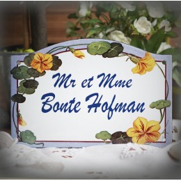 Plaque de Maison émaillé décor Capucines 13,5x20cm