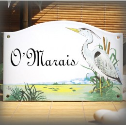 Plaque de Maison émaillé décor Heron 13,5x20cm