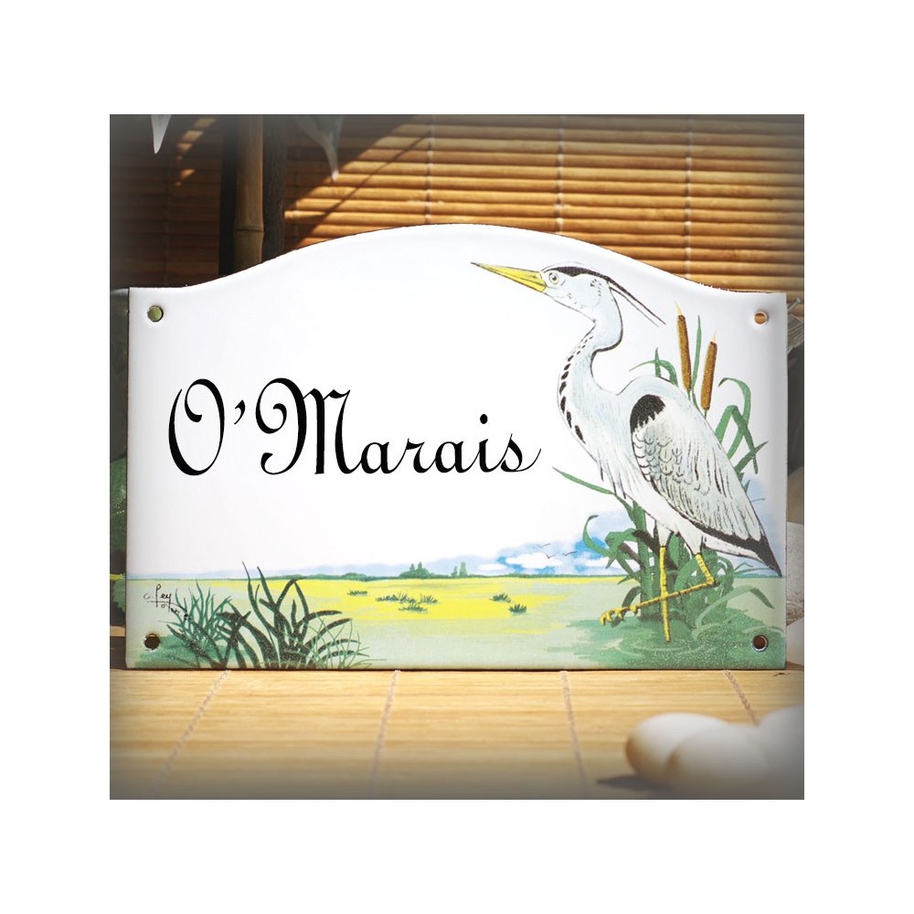 home sign enamelled Heron decor 5,2x8in