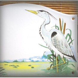 Plaque de Maison émaillé décor Heron 13,5x20cm