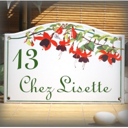 Plaque de Maison émaillé décor Fuschia 13,5x20cm