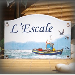 home sign enamelled Trawler decor 5,2x8in